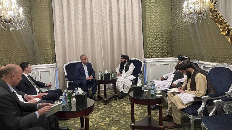 A Taliban delegation attends a UN-led meeting in Qatar on Afghanistan; women excluded