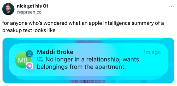 Apple Intelligence features can also summarize breakup texts for you